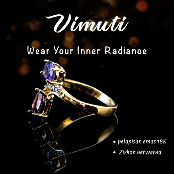 Red & Blue Gemstone Ring with S-Shaped CZ Connector - IVMRN004CH