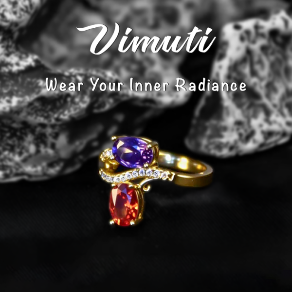 Red & Blue Gemstone Ring with S-Shaped CZ Connector - IVMRN004CH