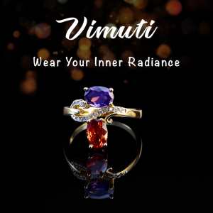 Red & Blue Gemstone Ring with S-Shaped CZ Connector - IVMRN004CH