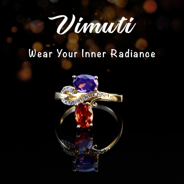 Red & Blue Gemstone Ring with S-Shaped CZ Connector - IVMRN004CH