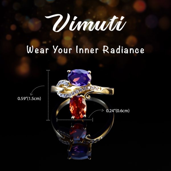 Red & Blue Gemstone Ring with S-Shaped CZ Connector - IVMRN004CH